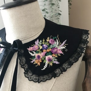 Black Peterpan Collars ,Embroidered peterpan collar ,detachable collar, embroidered collar,peter pan collar, vintage collar image 3