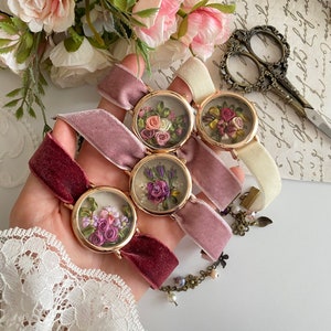 Embroidered Bracelet - Watch Bracelet - Embroidered Cuff - Handmade floral Bracelet - Vintage Bracelet
