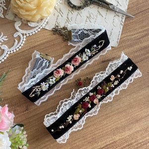 Embroidered vintage  choker Necklace, Vintage Floral Choker Necklace, chain choker, Embroidered Necklace, embroidered Choker Collars