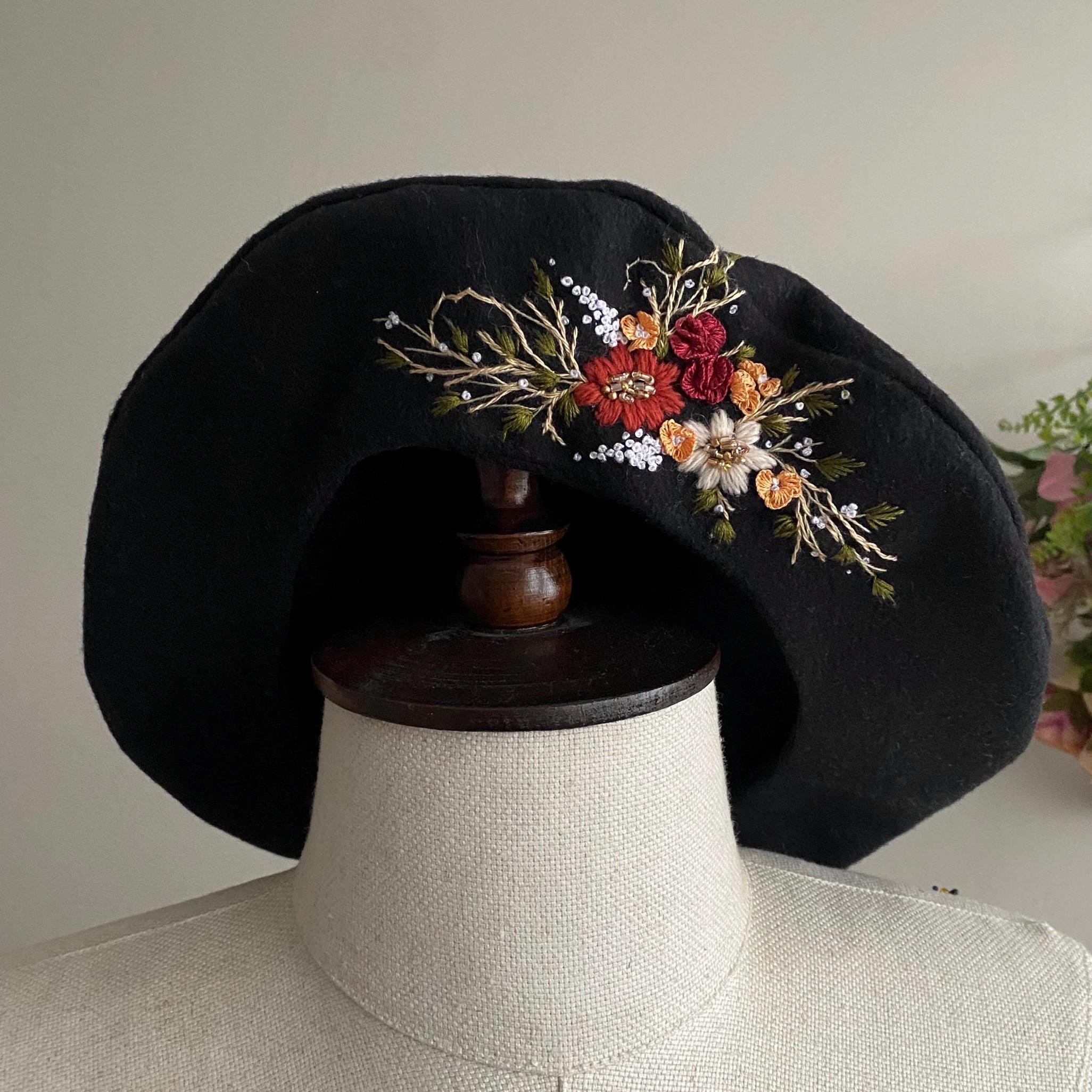 Black Floral Embroidered sheer beret Embroidered Berets! (READY TO SHIP) – CLAMMY HEART main image 4