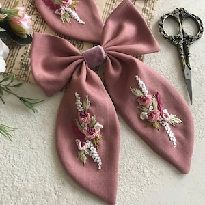 Handmade Embroidered Hairbow - Floral Hair Bow