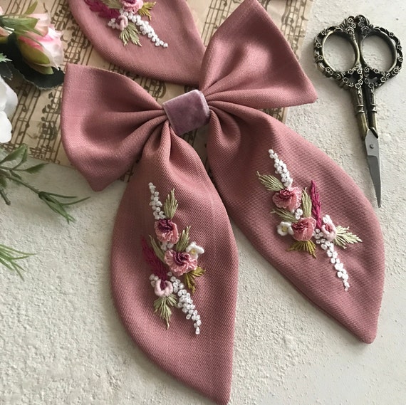 Handmade Embroidered Hairbow - Floral Hair Bow