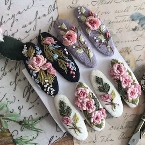 Handmade embroidered hair pins - Hair clips