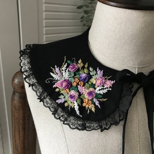 Black Peterpan Collars ,Embroidered peterpan collar ,detachable collar, embroidered collar,peter pan collar, vintage collar image 2