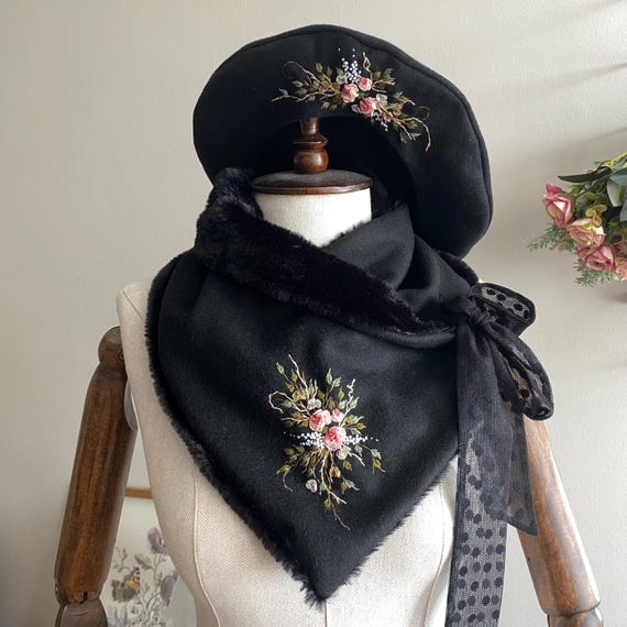 Handmade - French Beret and Scarf Amazon.com: Wool Beret Hat with Silky Scarf Brooch Solid  main image 2