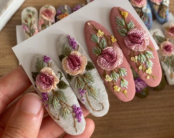 Handmade embroidered hair pins - Hair clips