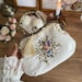 Green Beige Embroidered Linen Wooden Handle Handbag