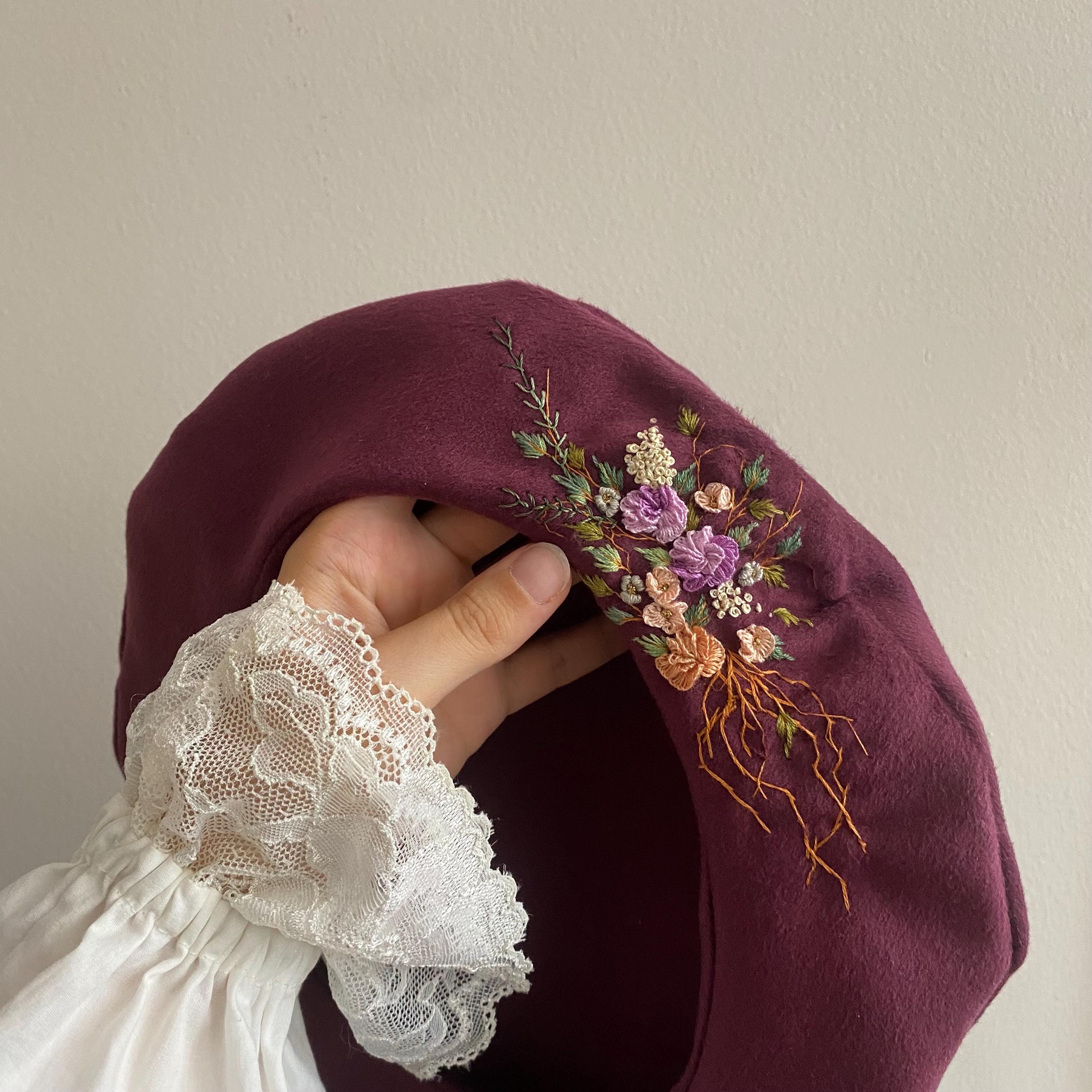 Embroidered French Beret - Floral French Beret - Vintage 