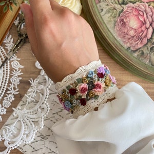 Handmade Embroidered Bracelet, Fabric Cuff Bracelet, Adjustable Bracelet, Floral Bracelet , Embroidered Bracelet ,  Gift for her