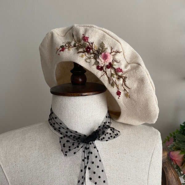 Béret Français brodé - Béret Français floral - béret Français vintage - Chapeau brodé - Béret brodé en tissu