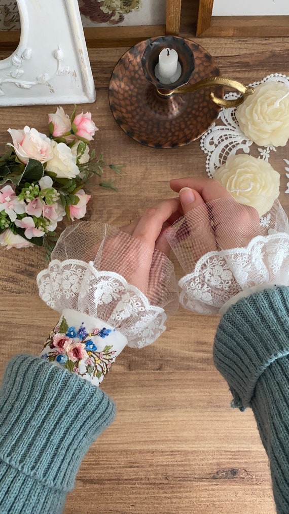 Handmade Embroidered Lace Cuff Floral Bracelet Cuff ,Lace Cuff,Bride Cuff  ,Handmade Cuffs, Lace Cuffs