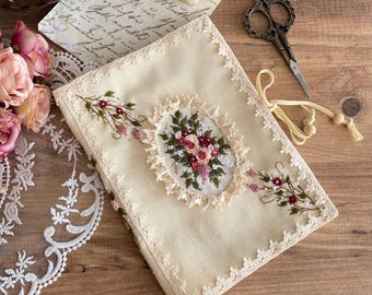 Handmade book sleeve , Embroidered book sleeve , Floral book cover,Notebook cover, Personalized cover, Journal cover - Planner Cover