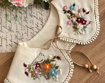 Handmade Peter Pan Collars- Bird Collars - Embroidered Collars -Bird and Flowers Collars