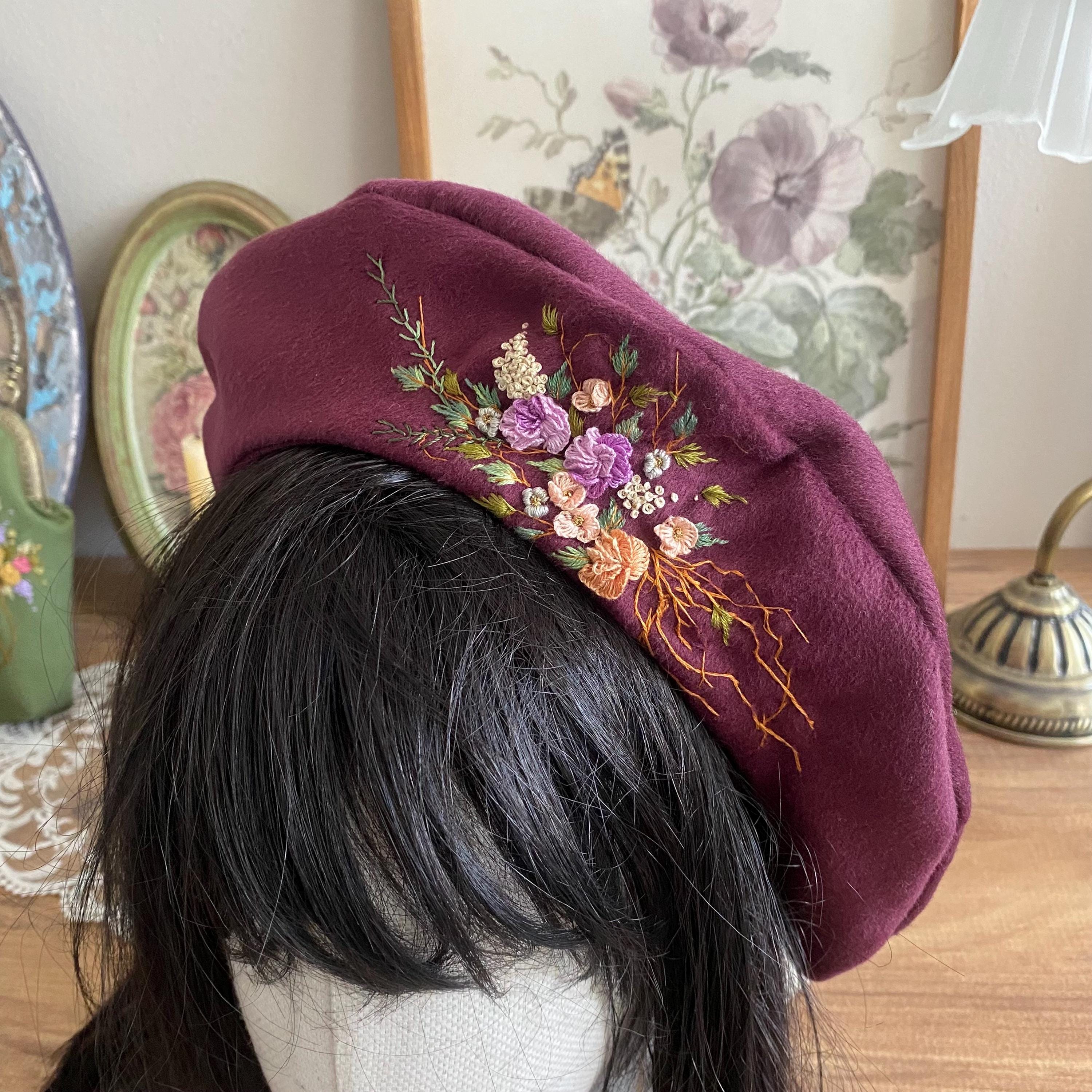 Embroidered French Beret - Floral French Beret - Vintage 