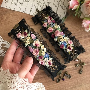 Handmade Embroidered Bracelet, Fabric Cuff Bracelet, Adjustable Bracelet, Floral Bracelet , Embroidered Bracelet ,  Gift for her