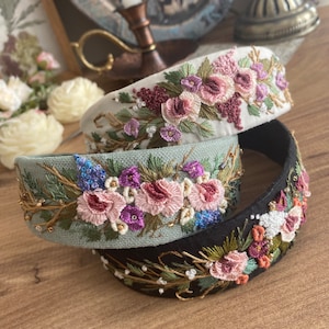 Handmade headband Handband Floral Hand Embroidered Headband. Handmade Hairband with Flowers Embroidery. Hair Accessories for women image 2