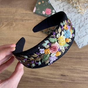 Handmade headband- Handband -Floral Hand Embroidered Headband. Handmade Hairband with Flowers Embroidery. Hair Accessories for women