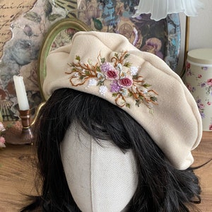 Béret français brodé béret français floral béret français vintage chapeau brodé image 1