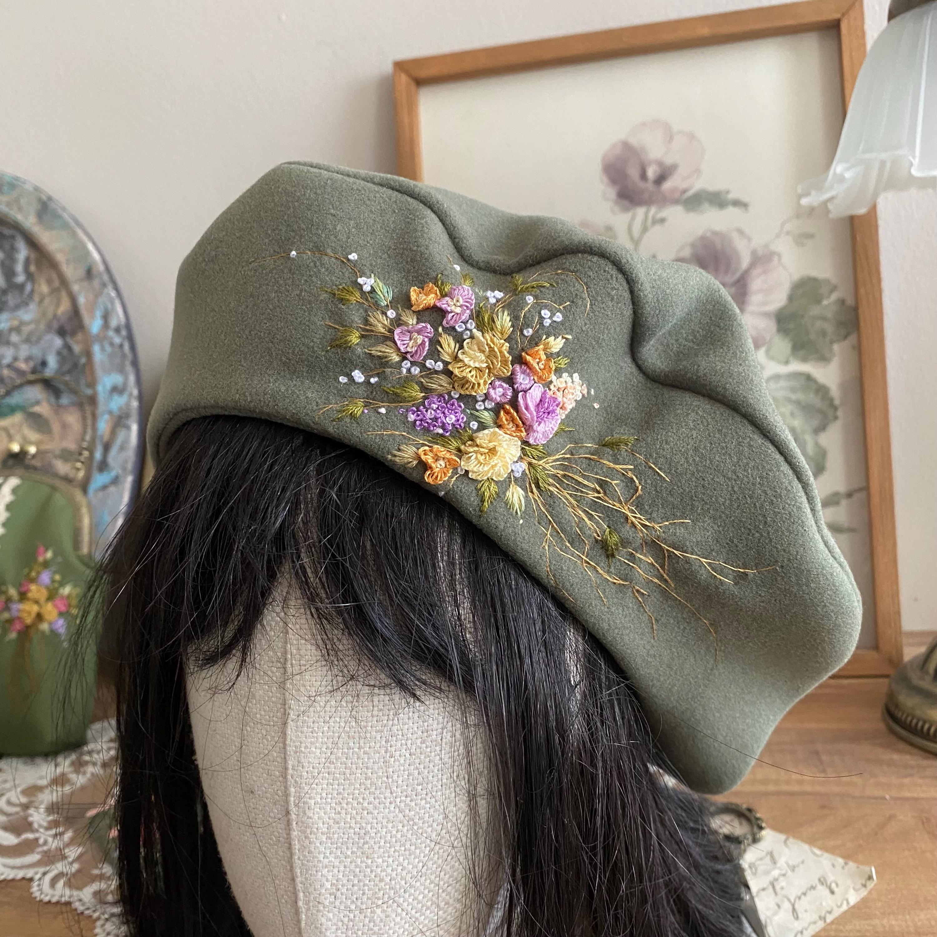 5358 Women 3d Flower Embroidery Beret Hat French Style Floral Beret Cap Hand Embroidered French Beret With Floral Design - 100% Wool  main image 4