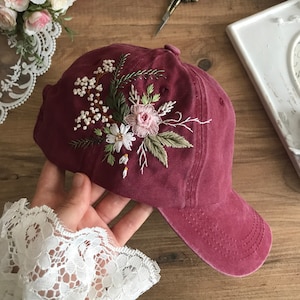 Bestickter Sonnenhut - Blumenhut - Baseballmütze - Baseballmütze - Bestickte Jeansmütze - Bestickte Blumenmütze - Vintage Hut - Jeanshut
