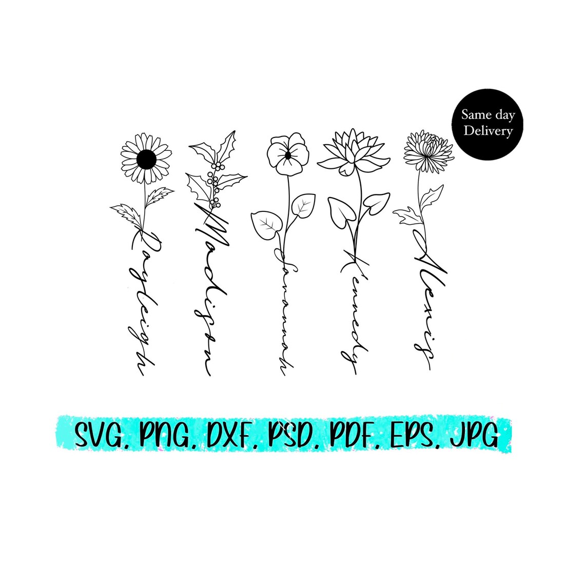 Custom Name Svg File Custom Flower Name Cut File Birth Etsy