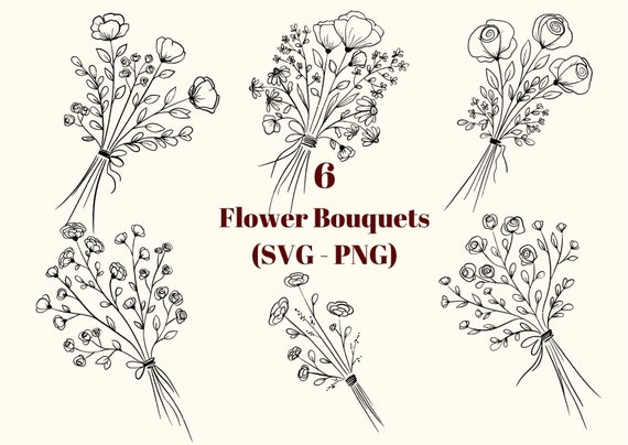 6 Floral Bouquet Svg Bundle Bouquet Svg Flower Svg | Etsy