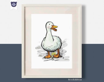 Duck Illustration| Farm Duck| Animal Art Prints| Duck Picture| Nursery Art| Farm Nursery Print| Home decor| Baby Shower Gift| New Baby Gift