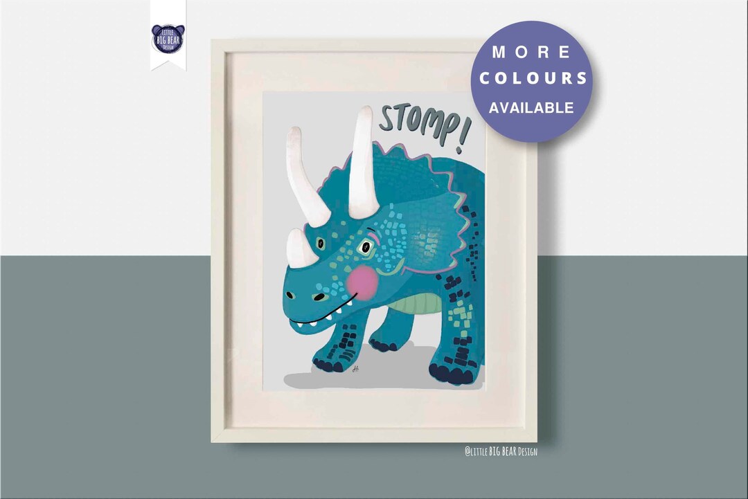 Teal Triceratops Print Kids Dinosaur Poster Kids Scandi - Etsy