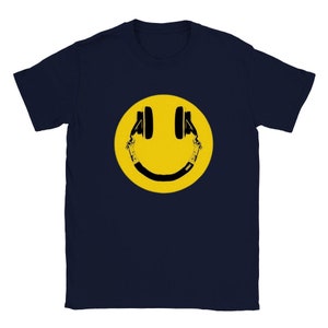 Acid House Smiley Face Old Skool Rave Unisex T Shirt Navy