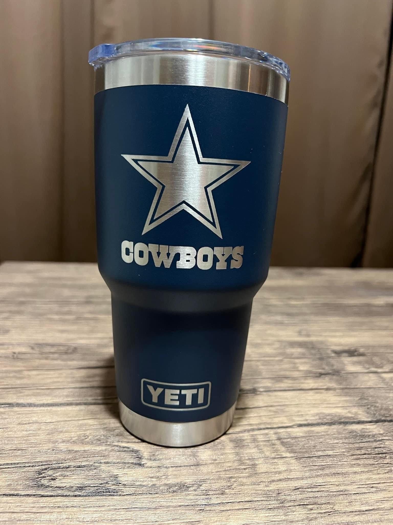 Dallas Cowboys YETI Laser Engraved Tumblers, Can Colsters and Bottles -  2-SIDED