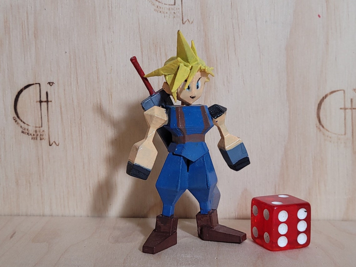 3D Printed FF7 Cloud Figurine Hand Painted - Etsy