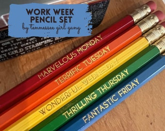 Days of the Week Pencil Set of 5 - Gold Foil Stamped Pencils - School Supplies - Back to School Gift - Custom Pencils - Coworker Gift