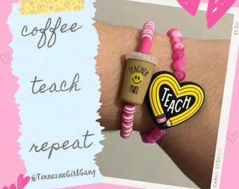 Teacher Bracelets - Teacher Gift - Teacher Pencil Bracelet - Teacher Fuel Bracelet - Teacher Appreciation - Teacher Coffee Bracelet