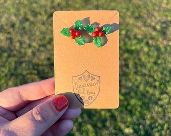 Christmas Holly Berry Stud Earrings - Holly Jolly Earrings - Christmas Spirit Earrings - Secret Santa Gift - Mistletoe Earrings