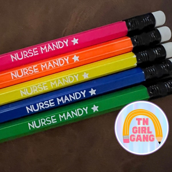 Neon Custom Pencil Set of 5 [Each with the SAME name/phrase] - Personalized School Supplies - Custom Pencils- Personalized Pencils