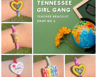 Teacher Bracelets - Teacher Pencil Bracelet - Teacher Heart Bracelet - Teacher Fuel Bracelet - Teacher Rainbow Bracelet - Teacher Crayon