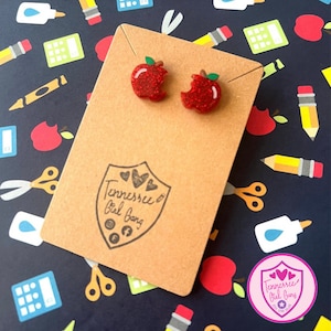 Apple Stud Earrings - Teacher Earrings - School Earrings - Student Earrings - Apple With Bite Earrings - Teacher Gift -  Snow White Earrings