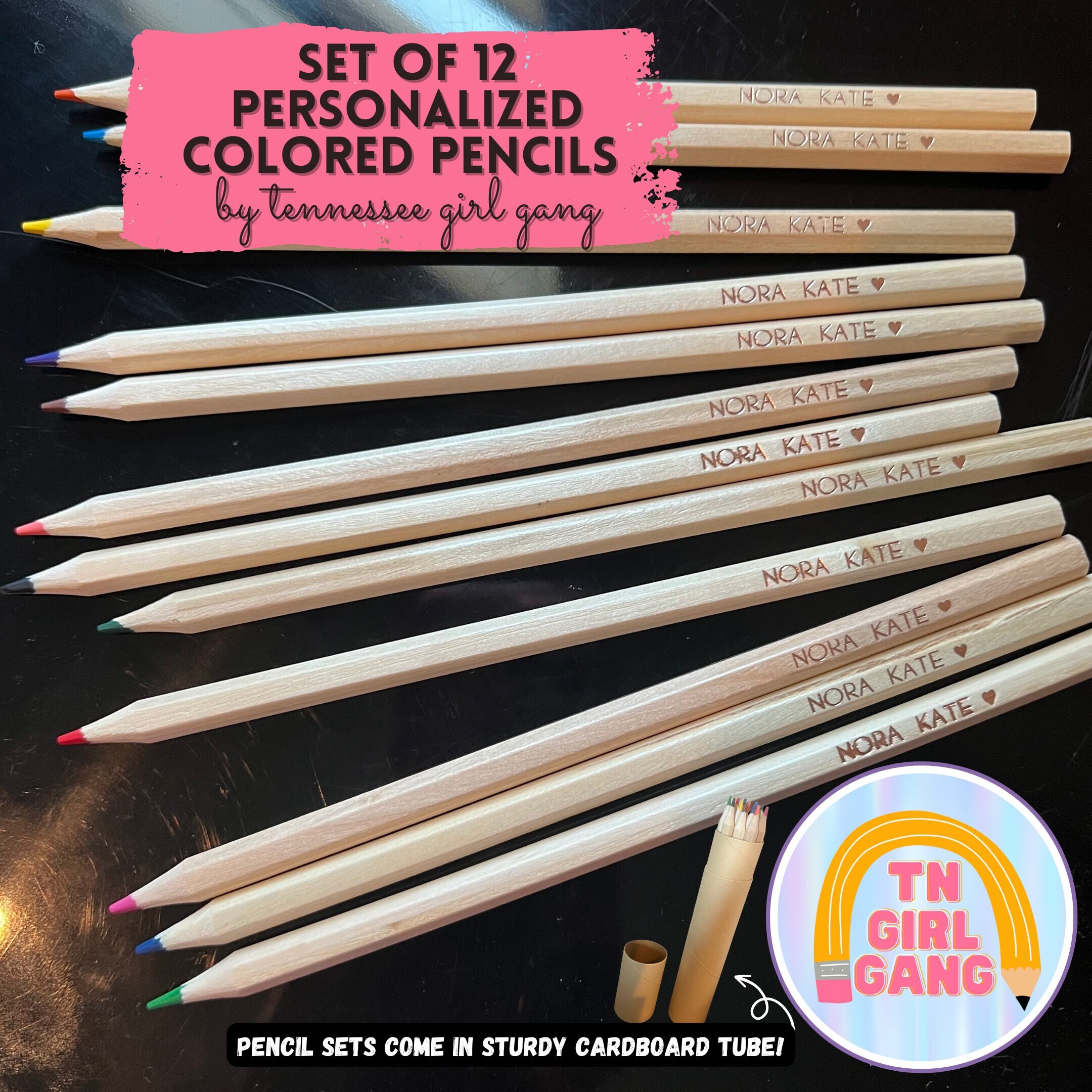 Set of 12 Personalized Colored Pencils Custom Pencil Set School