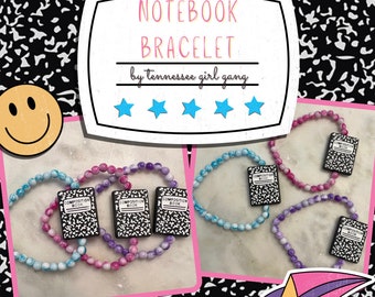 Notebook Bracelet - Composition Book Bracelet - Teacher Bracelets - Teacher Gift - Teacher Appreciation - Work Hard Bracelet - Writer