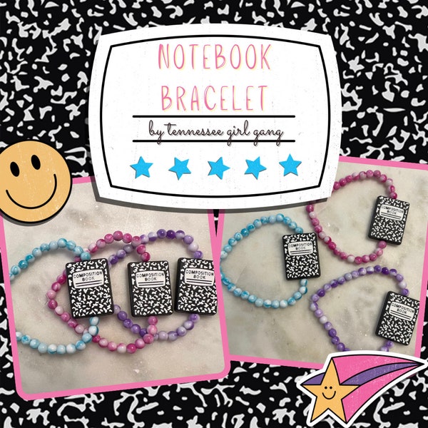 Notebook Bracelet - Composition Book Bracelet - Teacher Bracelets - Teacher Gift - Teacher Appreciation - Work Hard Bracelet - Writer