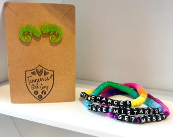 Ms. Frizzle Bracelet Stack - Science Teacher Bracelet Stack - Magic School Bus Bracelet Stack - Take Chances Make Mistakes Get Messy