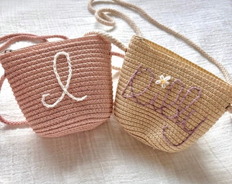 Personalised hand embroidered mini string bag purse for children