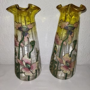 LEGRAS ART NOUVEAU Pair of Antique Enameled Vases with Floral Decor 1880-1890 Collection