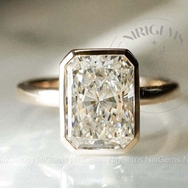 Daily Bezel Radiant Cut Moissanite Engagement Ring Solitaire engagement ring Valentines ring Radiant cut moissanite ring Modern Artdeco ring