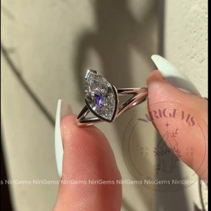 1.8CT Perfect Sparkle Marquise Moissanite Engagement Ring Split Shank Bezel engagement ring Long Marquise moissanite bridal Ring Bezel Set Bild 3