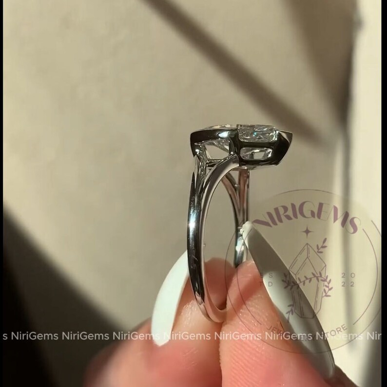 1.8CT Perfect Sparkle Marquise Moissanite Engagement Ring Split Shank Bezel engagement ring Long Marquise moissanite bridal Ring Bezel Set Bild 4