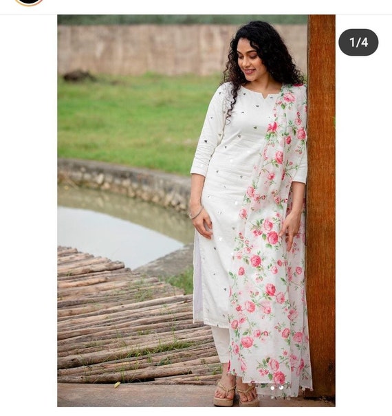 White cotton heavy embroidery suit