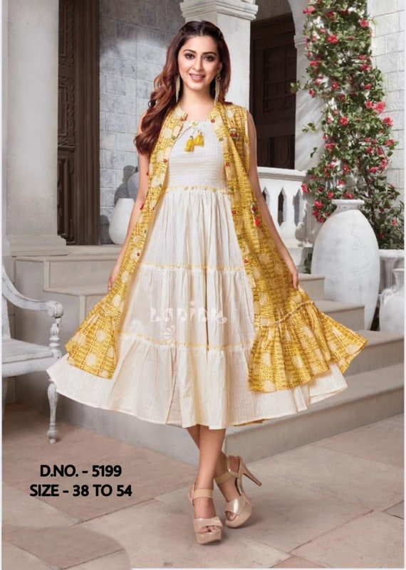 Long Gown Gold Multicolor Shrug Long Gown IBUY-1118WMN – iBuyFromIndia