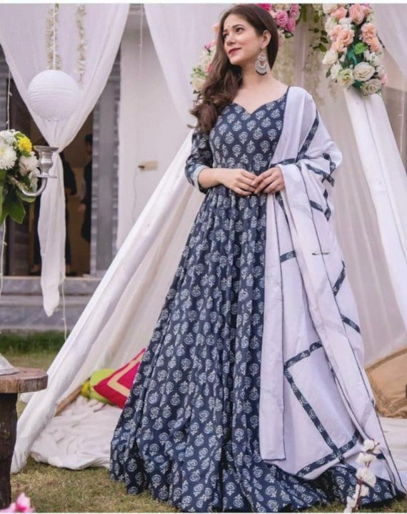 THE LIBAS COLLECTION JAIPURI PRINT COTTON ANARKALI GOWN