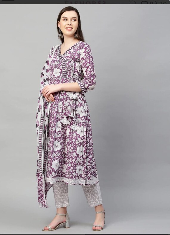 Pink Angrakha Style Printed Suit